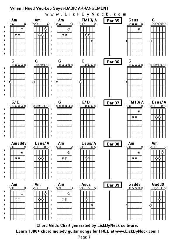 Chord Grids Chart of chord melody fingerstyle guitar song-When I Need You-Leo Sayer-BASIC ARRANGEMENT,generated by LickByNeck software.